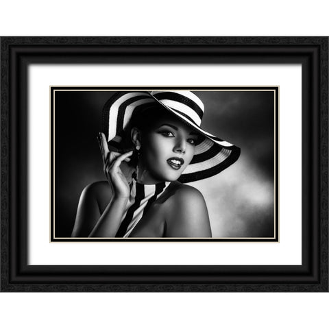 Blackandwhite Black Ornate Wood Framed Art Print with Double Matting by Tambe, Peppe