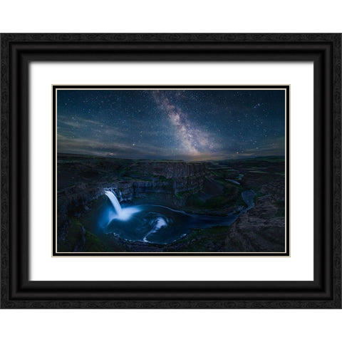 Falls In Night Black Ornate Wood Framed Art Print with Double Matting by Xu, Leah