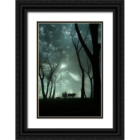 oxcart silhouette Black Ornate Wood Framed Art Print with Double Matting by Octavandy