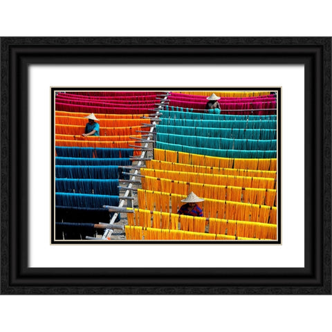 Thread drying Black Ornate Wood Framed Art Print with Double Matting by Nandi, Shaibal