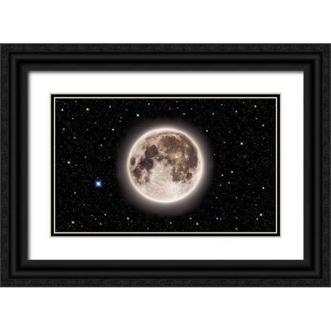 Glowing Emerald Moon With Starry Sky Black Ornate Wood Framed Art Print with Double Matting by Chakraborty, Mainak