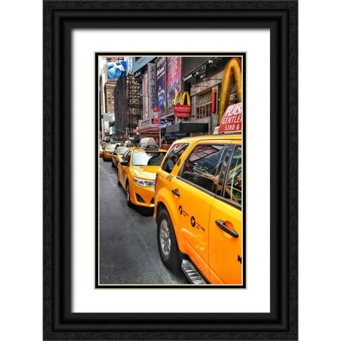 Nyc Cabs Black Ornate Wood Framed Art Print with Double Matting by Pessach, Kobbie