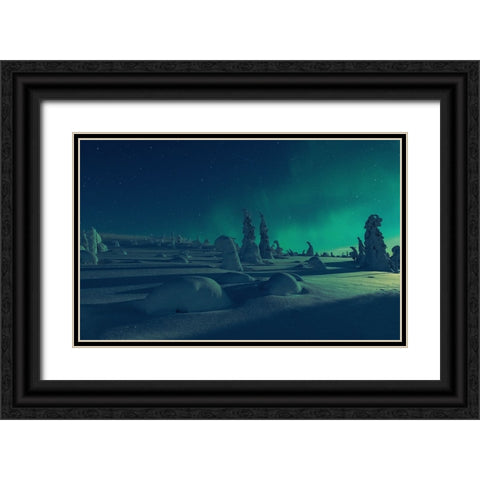 When Moonlight Meet Polar Lights Black Ornate Wood Framed Art Print with Double Matting by Rosenfeld, Haim