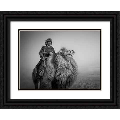 Farmer and His Camel Black Ornate Wood Framed Art Print with Double Matting by Yu Wu, Irene