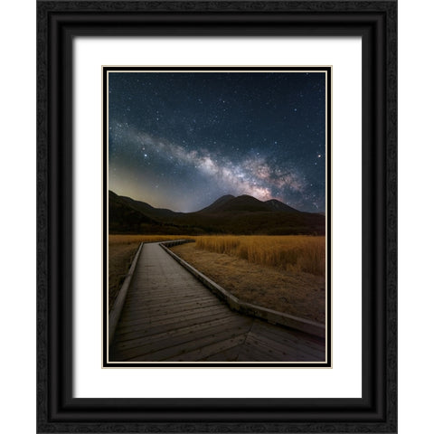 Milky Way shining in the sky of Kuju Mountain Range Black Ornate Wood Framed Art Print with Double Matting by Awakari