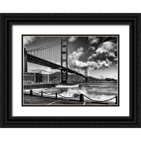 Surfing Under The Golden Gate Bridge Black Ornate Wood Framed Art Print with Double Matting by Domont, Jois