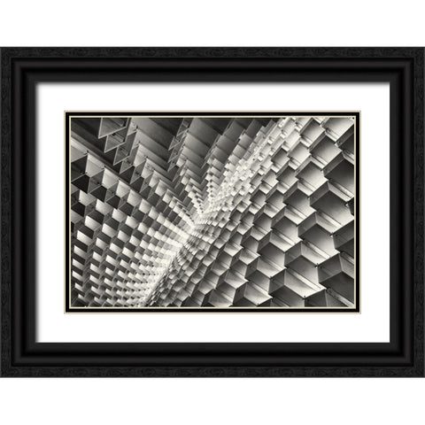 Abstract Blocks Black Ornate Wood Framed Art Print with Double Matting by Huang, Richard