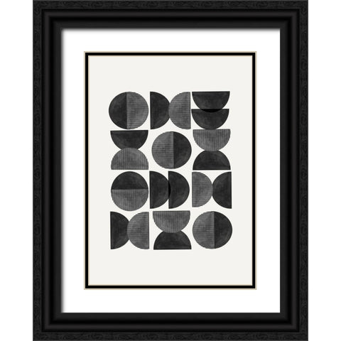 Mid Century-Geometric Black Ornate Wood Framed Art Print with Double Matting by The Miuus Studio