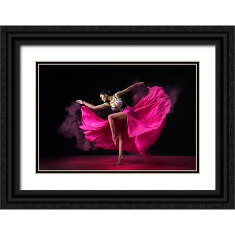 Dancing Pink Black Ornate Wood Framed Art Print with Double Matting by Suharini, Mieke
