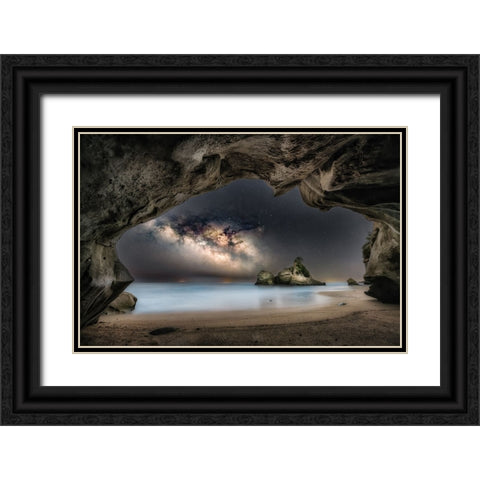 In the cave with starry sky Black Ornate Wood Framed Art Print with Double Matting by Suzuki, Daiki