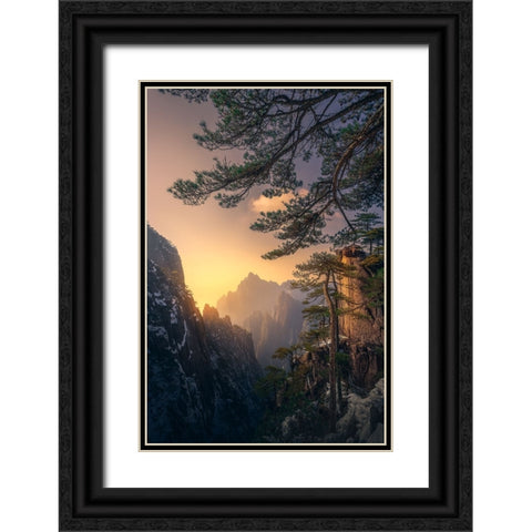 Yellow Mountain Sunset Black Ornate Wood Framed Art Print with Double Matting by Ye, Ningyun