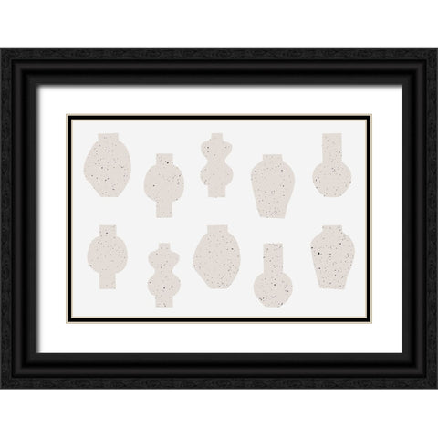 Abstract Vases Beige Black Ornate Wood Framed Art Print with Double Matting by Uplusmestudio