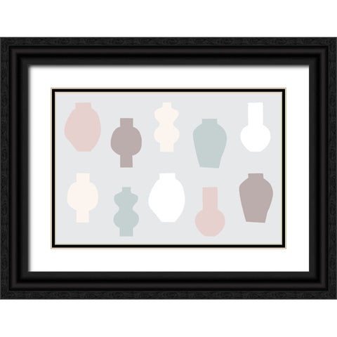 Abstract Vases Pastel Black Ornate Wood Framed Art Print with Double Matting by Uplusmestudio
