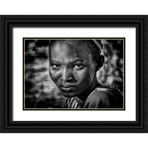Pokot Tribe Girl-I - Kenya Black Ornate Wood Framed Art Print with Double Matting by Inazio Kuesta, Joxe