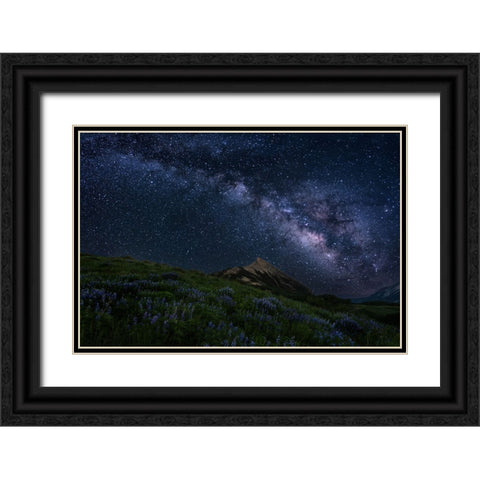 Night Sky Over A Mountain Ridge Black Ornate Wood Framed Art Print with Double Matting by Cai, James