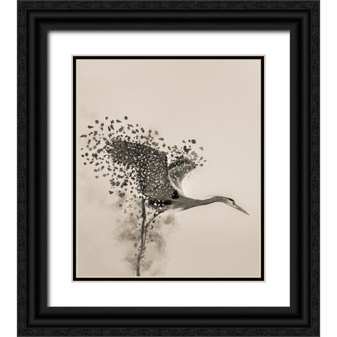 A Blue Heron Black Ornate Wood Framed Art Print with Double Matting by Li, Yunqiang