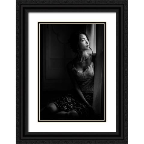 Relaxing At The Window Black Ornate Wood Framed Art Print with Double Matting by Yamamoto, Eiji