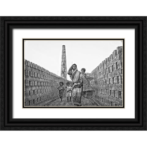 Motherhood Black Ornate Wood Framed Art Print with Double Matting by Das, Mousumi