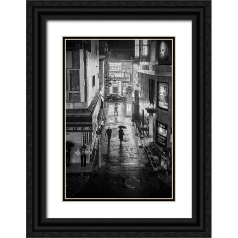 Hard Rain Black Ornate Wood Framed Art Print with Double Matting by Hasegawa, Takashi