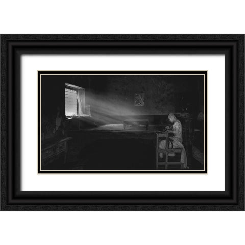 Reading Time Black Ornate Wood Framed Art Print with Double Matting by Zeng, Jiahong