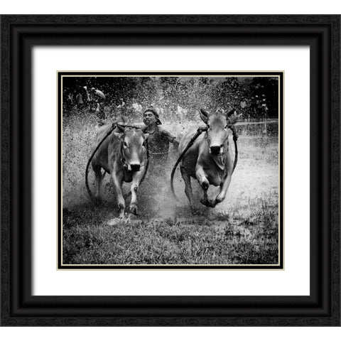 The Bulls Racing Black Ornate Wood Framed Art Print with Double Matting by Yuk Kong, John