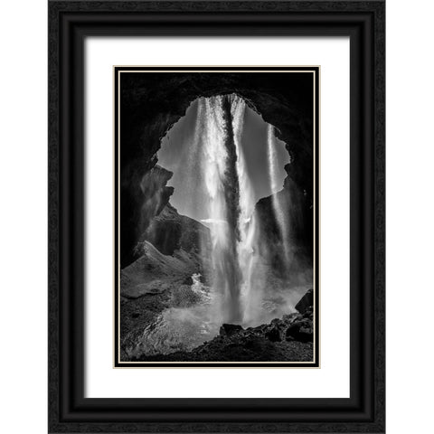 behind the waterfall Black Ornate Wood Framed Art Print with Double Matting by Reichelt, Dieter
