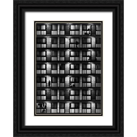 The Flat Black Ornate Wood Framed Art Print with Double Matting by Shu, Rong