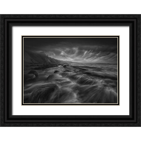 Bowling Ball Beach Black Ornate Wood Framed Art Print with Double Matting by Deng, Larry