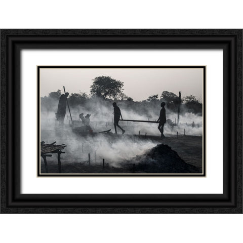 Life In A Mundari Cattle Camp - South Sudan Black Ornate Wood Framed Art Print with Double Matting by Inazio Kuesta, Joxe