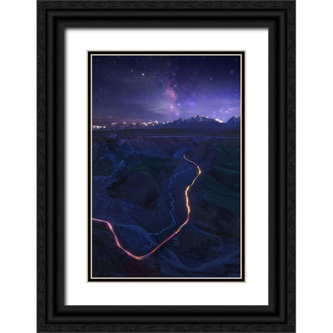 Connect World Black Ornate Wood Framed Art Print with Double Matting by Selions