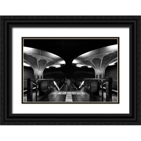 Mushroom Station Black Ornate Wood Framed Art Print with Double Matting by Weber, Roland