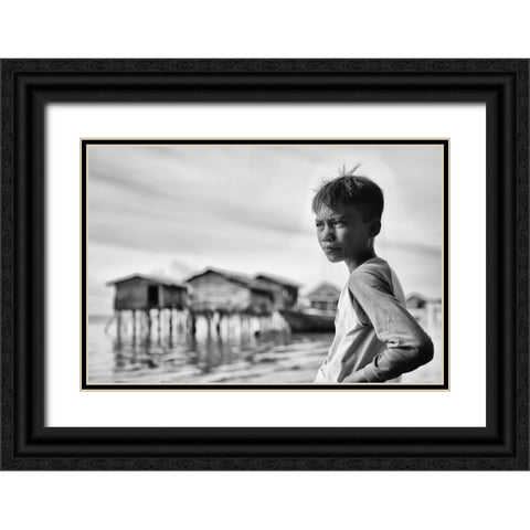 Looking Out To Sea Black Ornate Wood Framed Art Print with Double Matting by Long, Kieron
