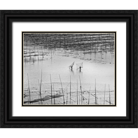 Catching Small Shrimp 2 Black Ornate Wood Framed Art Print with Double Matting by Muliani Hartojo, Angela