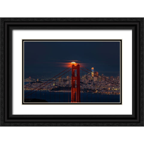 Full Moon August 11 Black Ornate Wood Framed Art Print with Double Matting by An, Anna