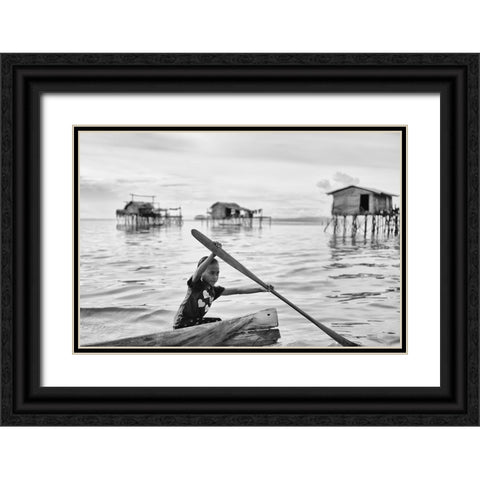 Paddle Power Black Ornate Wood Framed Art Print with Double Matting by Long, Kieron