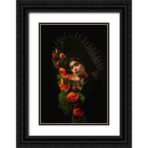 Flower Girl Black Ornate Wood Framed Art Print with Double Matting by Mahapatra, Santanu
