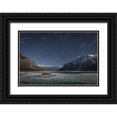 Lake Minnewanka Black Ornate Wood Framed Art Print with Double Matting by Schaarschmidt, Christoph