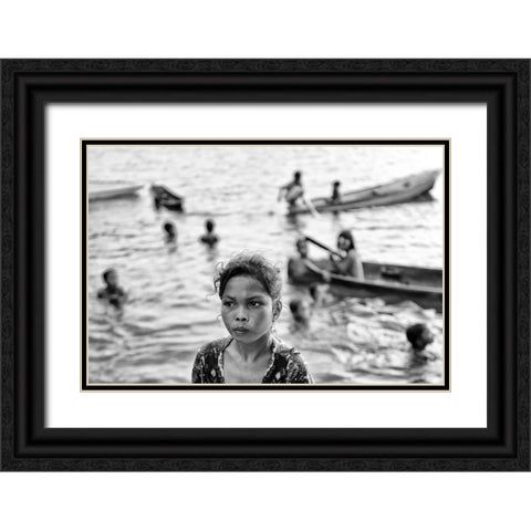 Life On The Water Black Ornate Wood Framed Art Print with Double Matting by Long, Kieron