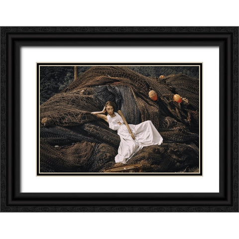 Aira Black Ornate Wood Framed Art Print with Double Matting by Koiki