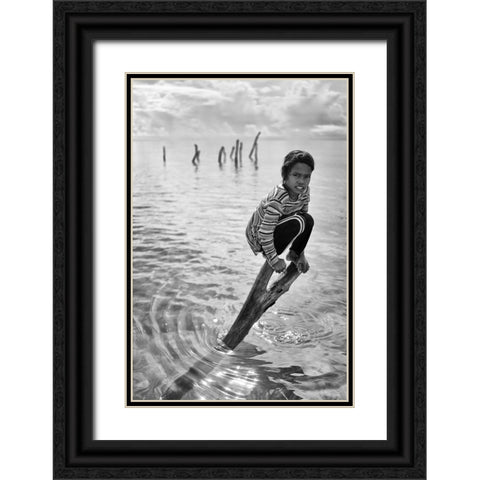 Sitting Pretty Black Ornate Wood Framed Art Print with Double Matting by Long, Kieron