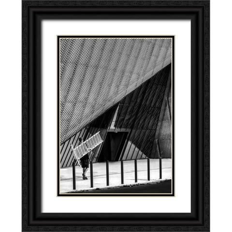 Man With A Ladder. Black Ornate Wood Framed Art Print with Double Matting by Niemiec, Anna