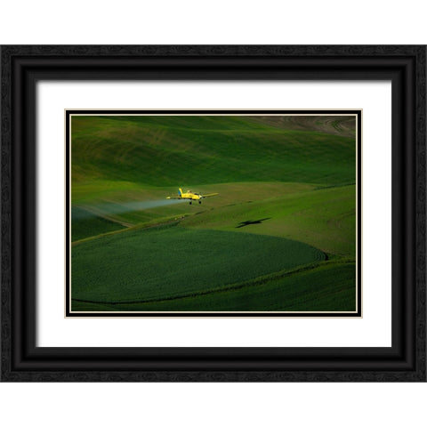 The Airplane And The Palouse Black Ornate Wood Framed Art Print with Double Matting by Bao, Shuqing