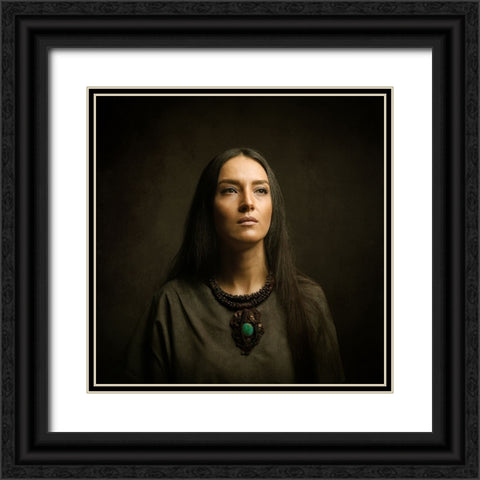 Persian Girl Black Ornate Wood Framed Art Print with Double Matting by Hasheminasab, Moein
