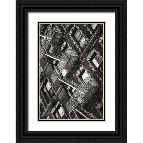 New York City Fire Escapes 04 Black Ornate Wood Framed Art Print with Double Matting by Martin, Rikard