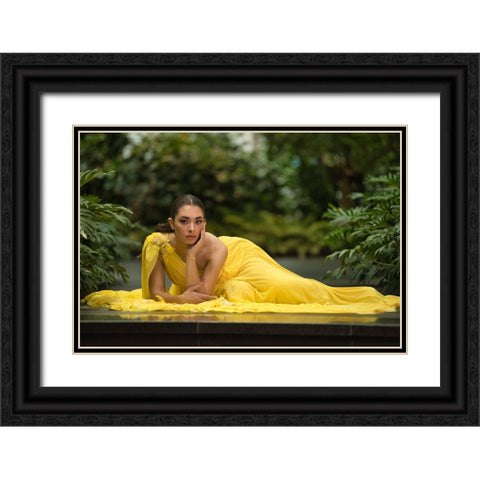 Greek Queen In Yellow Black Ornate Wood Framed Art Print with Double Matting by Belal, Ahmad