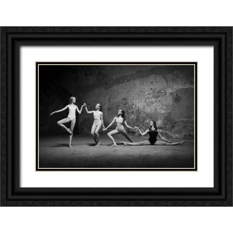 Ballerinas 2 Black Ornate Wood Framed Art Print with Double Matting by Uhrin, Milan
