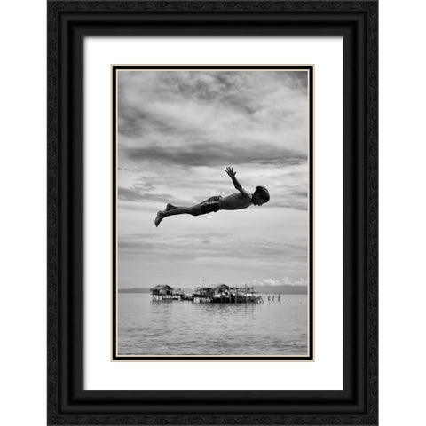 In Mid-Air Black Ornate Wood Framed Art Print with Double Matting by Long, Kieron