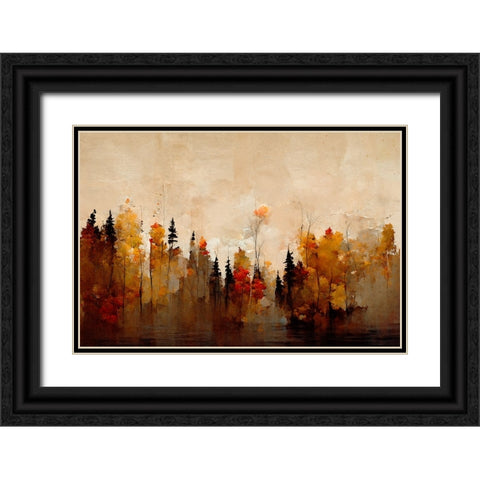 A Forest In Autumn Black Ornate Wood Framed Art Print with Double Matting by Treechild