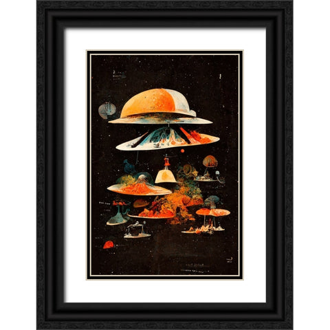 Flying Saucers Black Ornate Wood Framed Art Print with Double Matting by Treechild