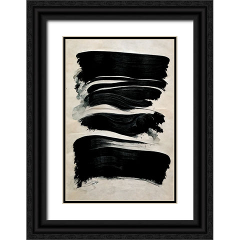 Black Strokes Black Ornate Wood Framed Art Print with Double Matting by Treechild